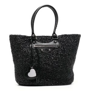 Balenciaga Women's Large Le Cagole Panier Black Raffia Tote Bag (MSRP $1,750)